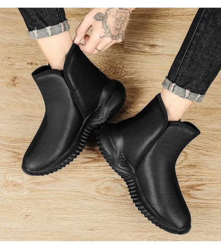 Cizme scurte ocazionale din piele de iarnă pentru bărbați, cu fundul gros, sus, anti-alunecare, antiderapante, ușoare, dimensiuni mari, pluș, cizme de zăpadă calde