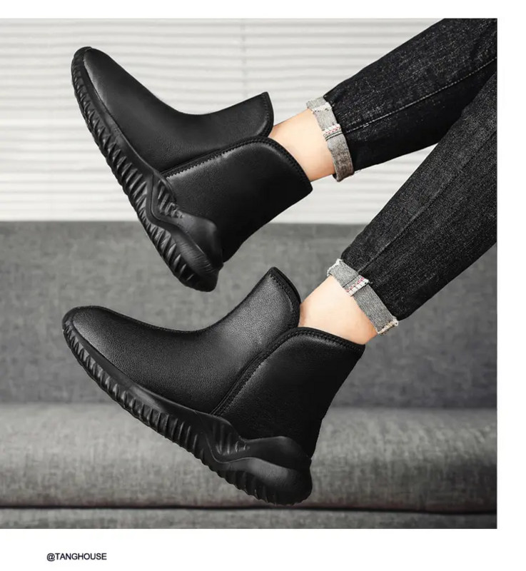 Cizme scurte ocazionale din piele de iarnă pentru bărbați, cu fundul gros, sus, anti-alunecare, antiderapante, ușoare, dimensiuni mari, pluș, cizme de zăpadă calde