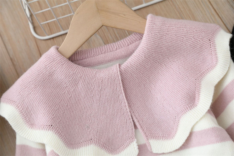 Tüdrukute riidekomplektid Sweet Lapel Sügis Talvine Bow Beebi kampsun + Püksid 2tk Komplekt Lapsed Kudumine Topid Laste Komplektid