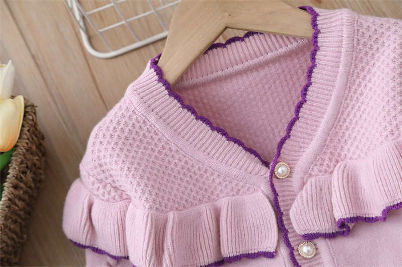 Seturi haine fete Cardigan Toamna Iarna Fundita Bebeluș Hanorac + Pantaloni Set 2buc Copii Tricotat Topuri Tinute Copii