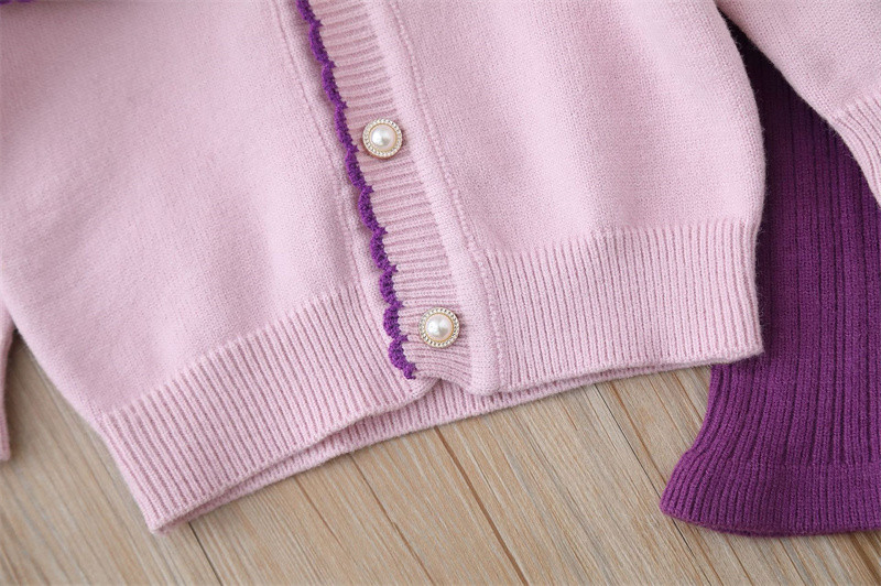 Seturi haine fete Cardigan Toamna Iarna Fundita Bebeluș Hanorac + Pantaloni Set 2buc Copii Tricotat Topuri Tinute Copii