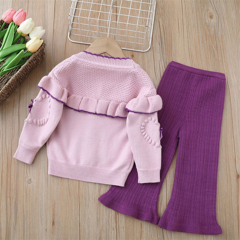 Seturi haine fete Cardigan Toamna Iarna Fundita Bebeluș Hanorac + Pantaloni Set 2buc Copii Tricotat Topuri Tinute Copii