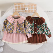 Beebitüdruku riided Soe kootud kampsuni komplekt Talvetüdruk Jacquard Armas sviiter Tüdrukule Kudumis + seelik 2-osaline komplekt