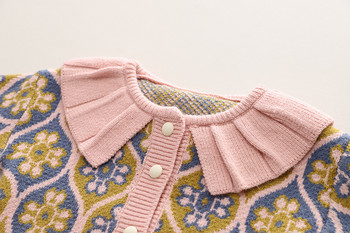 Дрехи за бебешки момичета Топъл плетен пуловер Комплект зимен жакардов сладък пуловер за момиче Трикотаж + пола Комплект от 2 части
