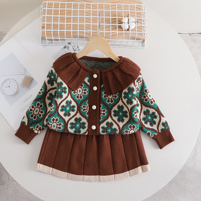 Beebitüdruku riided Soe kootud kampsuni komplekt Talvetüdruk Jacquard Armas sviiter Tüdrukule Kudumis + seelik 2-osaline komplekt