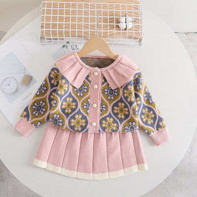 Beebitüdruku riided Soe kootud kampsuni komplekt Talvetüdruk Jacquard Armas sviiter Tüdrukule Kudumis + seelik 2-osaline komplekt