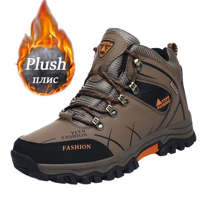 Марка мъжки зимни зимни ботуши водоустойчиви кожени маратонки супер топли мъжки ботуши външни мъжки туристически обувки работни обувки размер 39-47