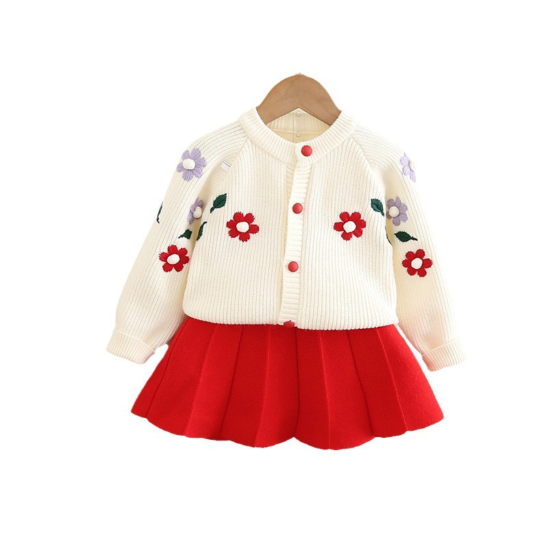 Tüdrukute lilledega tikitud kampsunite komplektid, talvised beebitüdrukute kampsunid, vabaajarõivad, sügisesed lapsed, kollegiaalses stiilis komplekt