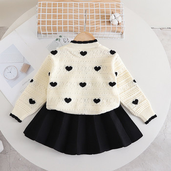 Есен 2023 г. Модни трикотажни комплекти за малки момичета Момичета Сладък пуловер с дълги ръкави за малки деца Зимни детски спретнати любовни пуловери