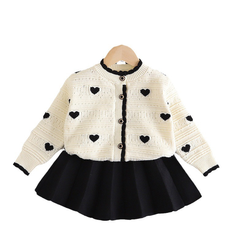 2023 Φθινοπωρινά Σετ Πλεκτά Μόδας Μικρών Κοριτσιών Κοριτσίστικα Νήπιο Χαριτωμένο μακρυμάνικο πουλόβερ Χειμερινά παιδικά ρούχα Preppy Love πουλόβερ