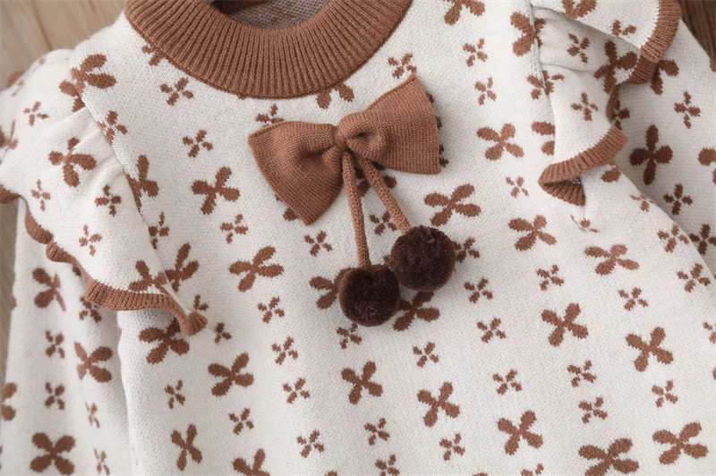 Pulover pentru fete Set de tricotat in doua piese 2023 Toamna/Iarna Nou Papion Fetiță Manton cu gât rotund Pulover Pantaloni solizi