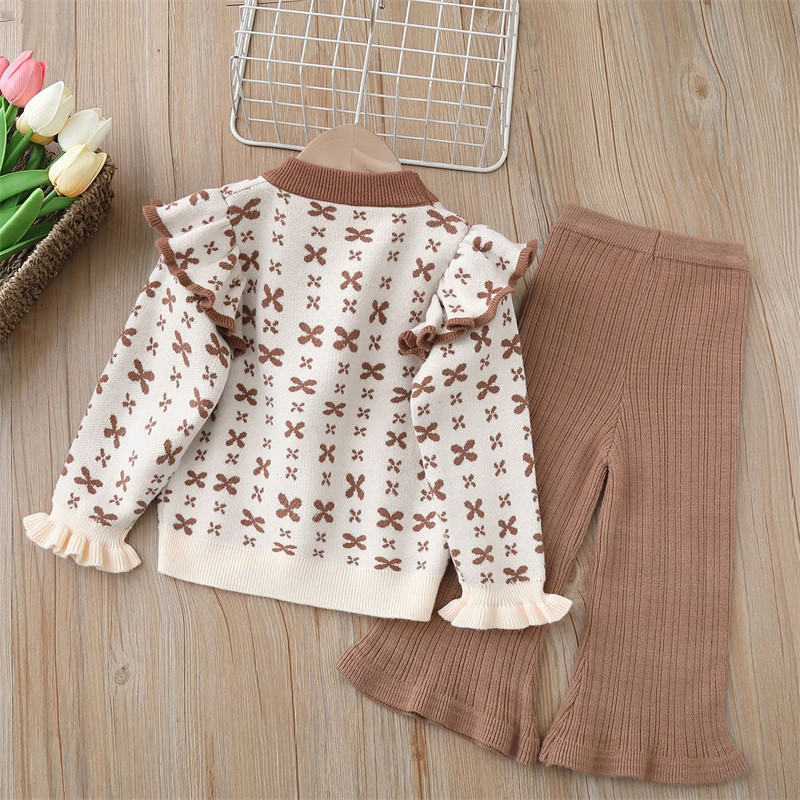 Pulover pentru fete Set de tricotat in doua piese 2023 Toamna/Iarna Nou Papion Fetiță Manton cu gât rotund Pulover Pantaloni solizi
