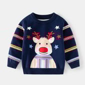 Beebi kampsunid Lõbusad jõulud Põdraprint Poiss Tüdruk pikkade varrukatega Kootud Pullover Kampsunid Lasteriided Sügistalv Lasteriided