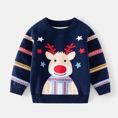 Beebi kampsunid Lõbusad jõulud Põdraprint Poiss Tüdruk pikkade varrukatega Kootud Pullover Kampsunid Lasteriided Sügistalv Lasteriided