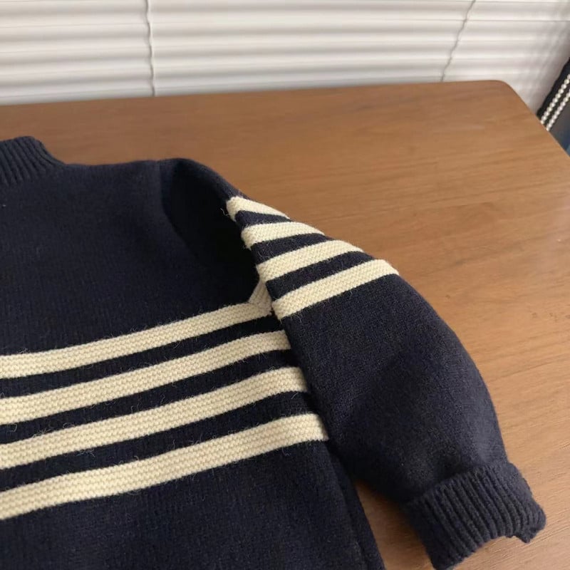 Beebipoiste kampsun triibuline kampsun 2023. aasta sügis, uus poiss, laste mood Tõmblukuga kootud särk Lastele väikelaste ilusad kampsunid