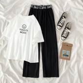 Laste juuniorkostüüm suvine lühikeste varrukatega T-särk + laia säärega püksid Korea tüdrukule, 2tk, komplekt 2023