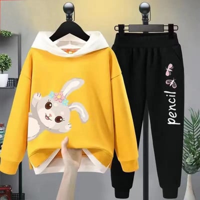 Tüdrukute vabaaja multifilmikomplekt, 2 tk. Kevad-sügis väikelapsed, tüdrukud, kapuutsiga mantel T-särk ja püksid õpilastele dressirõivad, butiik, tüdrukud, riided