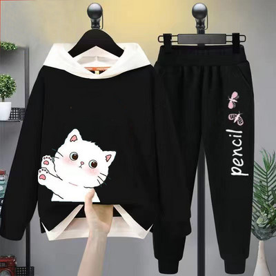 Tüdrukute vabaaja multifilmikomplekt, 2 tk. Kevad-sügis väikelapsed, tüdrukud, kapuutsiga mantel T-särk ja püksid õpilastele dressirõivad, butiik, tüdrukud, riided