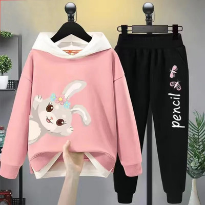 Tüdrukute vabaaja multifilmikomplekt, 2 tk. Kevad-sügis väikelapsed, tüdrukud, kapuutsiga mantel T-särk ja püksid õpilastele dressirõivad, butiik, tüdrukud, riided