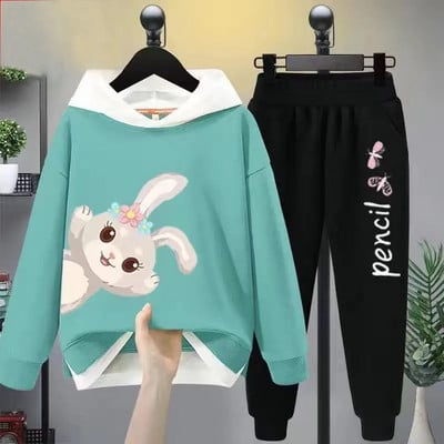 Tüdrukute vabaaja multifilmikomplekt, 2 tk. Kevad-sügis väikelapsed, tüdrukud, kapuutsiga mantel T-särk ja püksid õpilastele dressirõivad, butiik, tüdrukud, riided