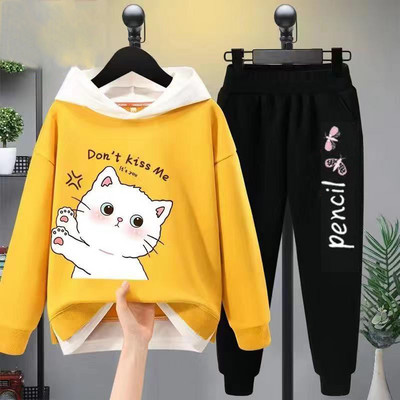 Tüdrukute vabaaja multifilmikomplekt, 2 tk. Kevad-sügis väikelapsed, tüdrukud, kapuutsiga mantel T-särk ja püksid õpilastele dressirõivad, butiik, tüdrukud, riided