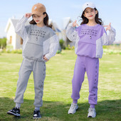 Kontrastni komplet za trčanje za djevojčice, dječja majica za vježbanje + kompleti elastičnih trenirki, dječja gornja odjeća, trenirka za 3-15 godina