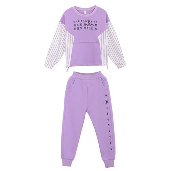 Контрастен комплект за момичета Jogger Детски суитшърт за тренировка + комплекти с еластичен спортен панталон Връхни дрехи за деца Анцуг за 3-15 години