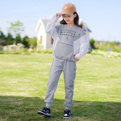 Kontrastni komplet za trčanje za djevojčice, dječja majica za vježbanje + kompleti elastičnih trenirki, dječja gornja odjeća, trenirka za 3-15 godina