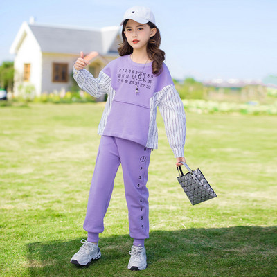 Kontrastni komplet za trčanje za djevojčice, dječja majica za vježbanje + kompleti elastičnih trenirki, dječja gornja odjeća, trenirka za 3-15 godina