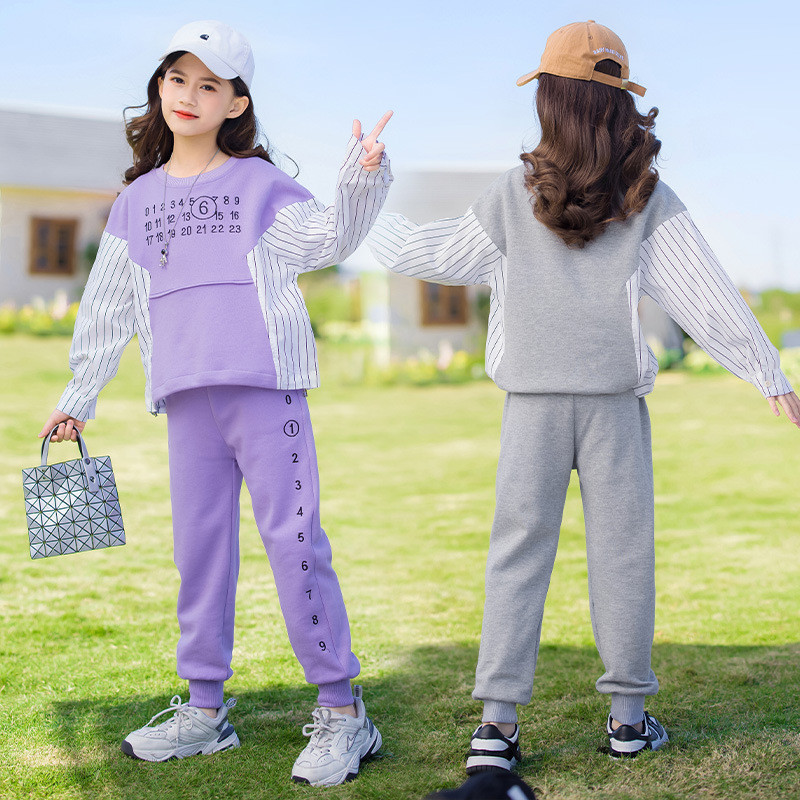 Kontrastni komplet za trčanje za djevojčice, dječja majica za vježbanje + kompleti elastičnih trenirki, dječja gornja odjeća, trenirka za 3-15 godina