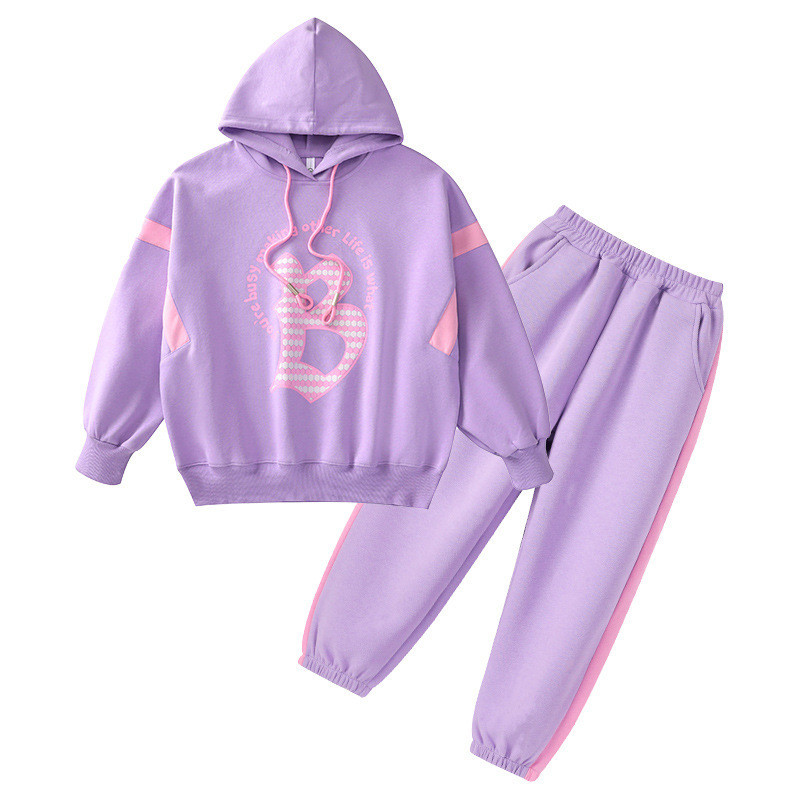 Primăvară Toamnă Fete Dulce Contrast Alfabet Hanorac cu glugă + Set pantaloni de trening școală copii Trening ținută de jogging pentru copii 5-16 ani