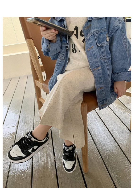 Moodne beebitüdrukute hall tähestikuga puuvillane kampsun + lõhikuga laienevate pükste komplektid, laste spordidressid, 2-8-aastased lapsed