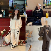 Jarná jesenná dievčenská bavlnená mikina s abecedou + tepláky, školská tepláková súprava, detský outfit na bežecké tréningy, študentské cvičebné súpravy 3-14 rokov