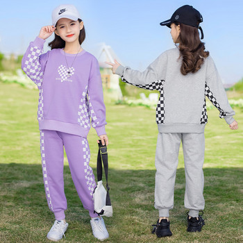 Φούτερ για κορίτσια με συνονθύλευμα + Φούτερ Παιδική φόρμα παιδική φόρμα 2 τεμαχίων Φοιτητικά ρούχα Jogger Track Παντελόνια 3-15 ετών