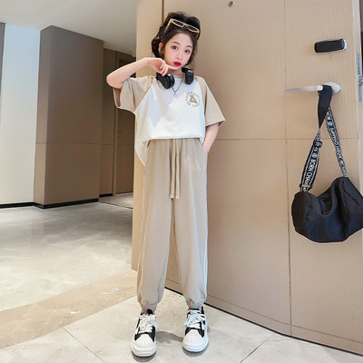 Suvised tüdrukud, puuvillased, kontrastse tähestikuga t-särgi topid + triibulised nööriga püksikomplekt koolilapsed dressid 5-16 a.