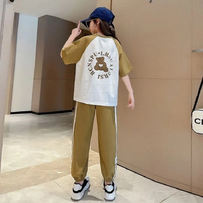 Suvised tüdrukud, puuvillased, kontrastse tähestikuga t-särgi topid + triibulised nööriga püksikomplekt koolilapsed dressid 5-16 a.