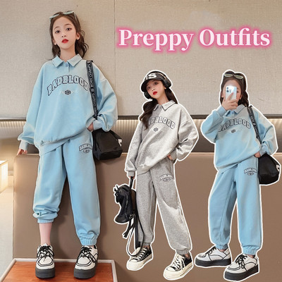 Άνοιξη φθινόπωρο για κορίτσια Cotton Loose Alphabet Preppy Φούτερ+Σετ Φούτερ Σχολική Παιδική Στολή Παιδική Στολή Τζόκινγκ 7-16 ετών