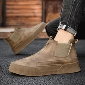 Meeste sügistalvised vabaajajalatsid 2024 Uus mood Briti stiilis paksu tallaga töösaapad, tänavakõnnid, luksuslikud jalatsid
