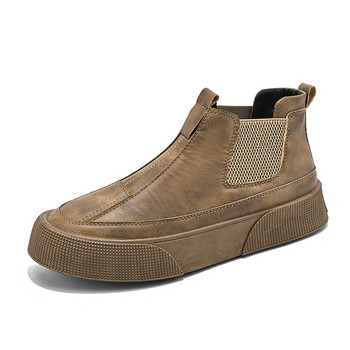 Мъжки есенни зимни ежедневни обувки 2024 г. Нова мода Британски стил Работни ботуши с дебела подметка Улично ходене на открито Плоски обувки Луксозни