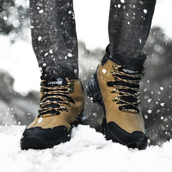 Есен Зима Мъжки памучни ботуши Нови външни високи горнища Снежен планинарство с кадифе Топли туристически спортни ежедневни обувки Бягане