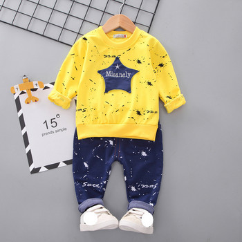 есенен комплект дрехи за бебе момче Детски дрехи костюм момче Тениска със звезда с дълъг ръкав + панталон 2 бр. Комплект дрехи за момче