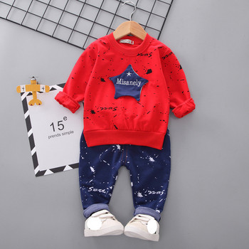 есенен комплект дрехи за бебе момче Детски дрехи костюм момче Тениска със звезда с дълъг ръкав + панталон 2 бр. Комплект дрехи за момче
