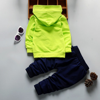 Детски пролетен есенен комплект Момче Ежедневна мода с качулка Писмо с дълъг ръкав + панталон костюм 2 части Бебешко облекло
