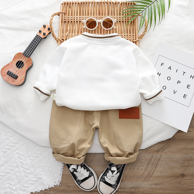 Kevad- ja sügisene poiste komplekt, laste pikkade varrukatega vabaaja polo T-särk + 2-osaline pükste komplekt, riided