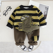 Sügistalvine beebipoiste soe komplekt laste triibuline T-särk + püksid 2-osaline poiste komplekt riided