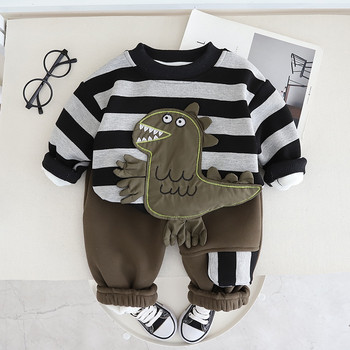 Есен Зима Бебешки топъл комплект за момчета Детска раирана тениска + панталони Комплект за момчета от 2 части Дрехи
