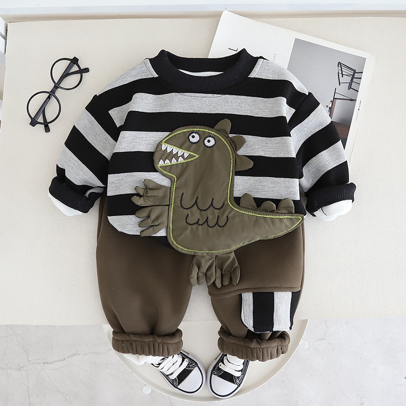 Sügistalvine beebipoiste soe komplekt laste triibuline T-särk + püksid 2-osaline poiste komplekt riided