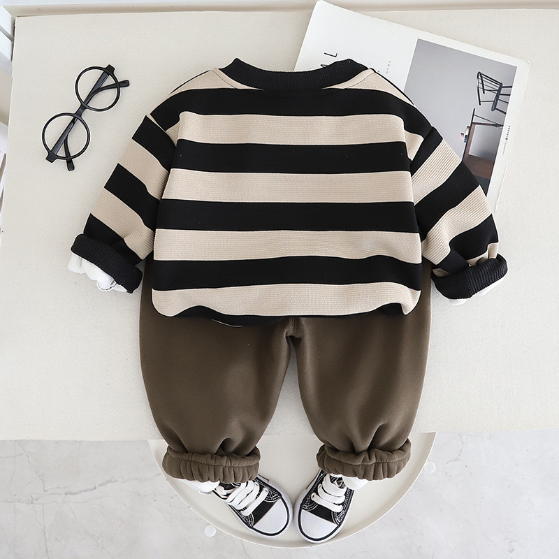 Sügistalvine beebipoiste soe komplekt laste triibuline T-särk + püksid 2-osaline poiste komplekt riided