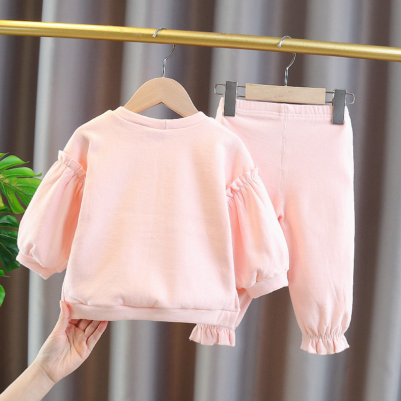 Kevadised kiritikandid, roosad väikelapsed ja tüdrukud, armsad volangidega varrukatega kapuuts + dressipükste komplektid lastele, 2 tükki, riided 1–4-aastastele