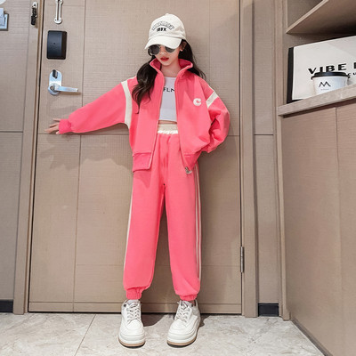 Tüdrukute puuvillased tähestikuga dressipluusid + triibulised dressipüksid, koolilaste dressid, sörkimisriided, 5–16 a.